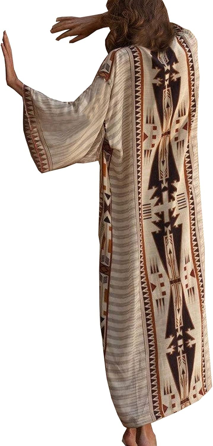 YouKD Böhmischer Kimono-Cardigan Mit Langen Ärmeln Strandbadeanzug Aufdecken Maxikleid für Damen