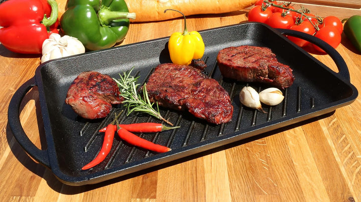 KITCHENBEAR - Grillplatte aus Gusseisen inkl. Silikonmatte - geeignet für Induktion, Gas, Ceran, Bac