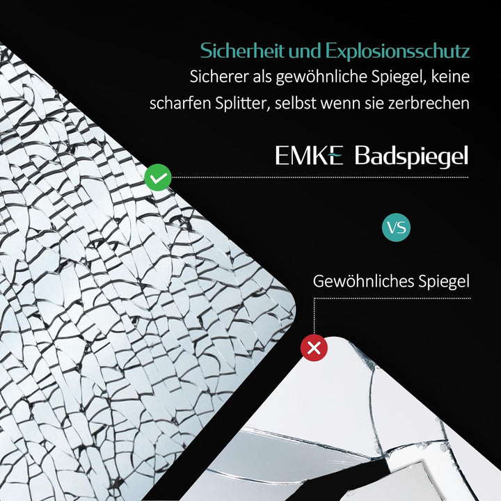 EMKE Badspiegel mit Beleuchtung 80x60cm mit Touch, Antibeschlag, Einstellbare Helligkeit, Speicherfu