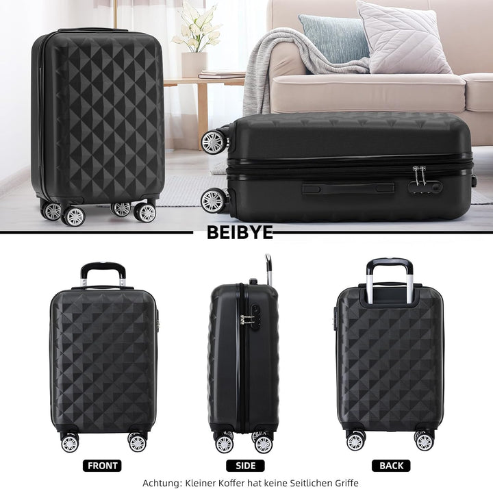 BEIBYE Zwillingsrollen 2066 Hartschale Trolley Koffer Reisekoffer Gepäck M-L-XL-Set (Schwarz, M) Sch