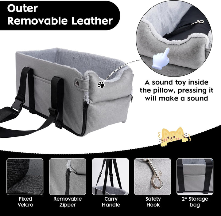 Arkyomi Hunde autositz,Mittelkonsole für Hunde Katzen,kleine Stabiler hundeautositz mit Gurt,Abnehmb