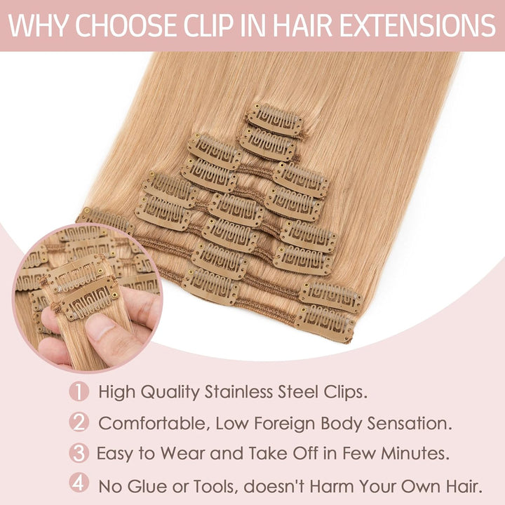 Silk-co Echthaar Clip In Extensions 8 Tressen 18 Clips 70g, Karamellblond Hair Extensions, Remy Echt