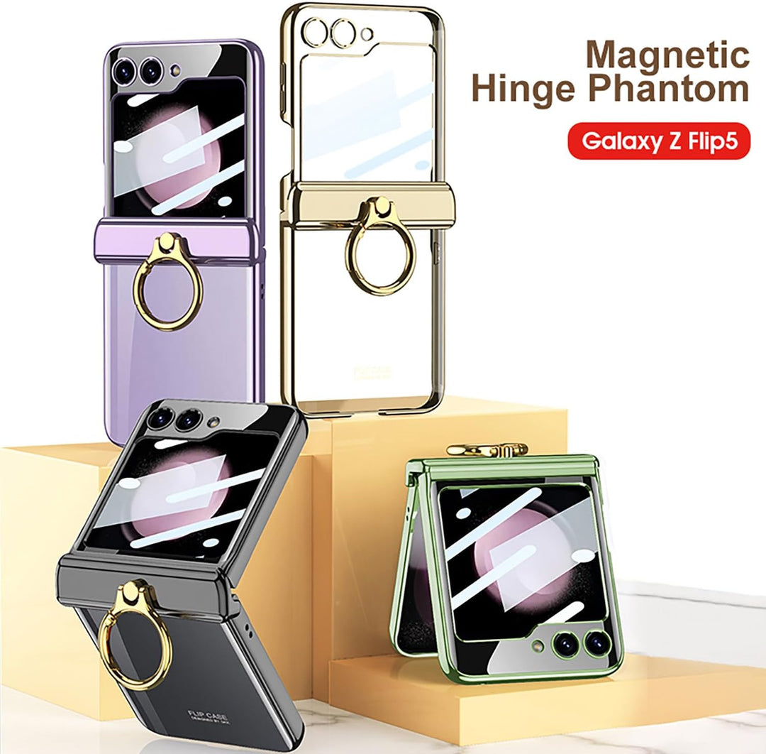CeeEee Kompatibel mit Samsung Galaxy Z Flip 5 Handyhülle Ring Ständer Transparent Bildschirmschutz H