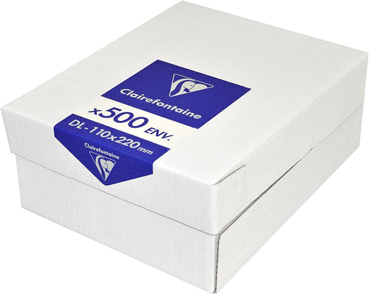Clairefontaine 10905C - Karton mit 500 Umschlägen DL-110x220mm, selbstklebend, 90g, mit Sichtfenster