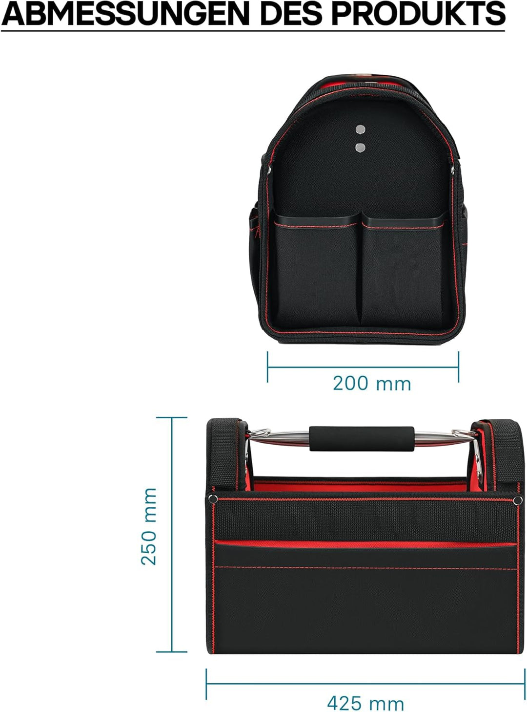 Wiltec Werkzeugtasche Grösse XL 44x22x25 cm, Werkzeugbeutel mit verstellbarem Schultergurt und Trage