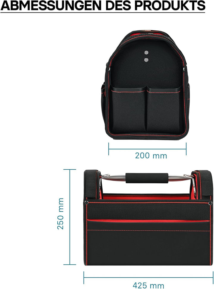 Wiltec Werkzeugtasche Grösse XL 44x22x25 cm, Werkzeugbeutel mit verstellbarem Schultergurt und Trage