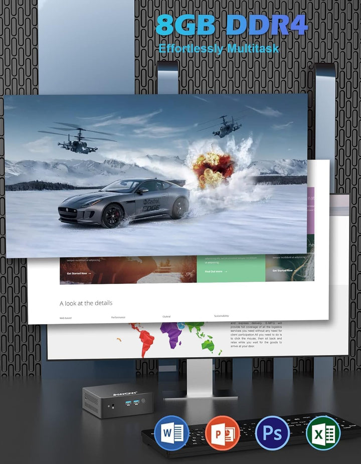 AWOW Mini PC Celeron J3455 8GB DDR4, 128GB M.2 SATA SSD, 4K HD, Dual HDMI, 2.4G/5G Dual WiFi, Gigabi