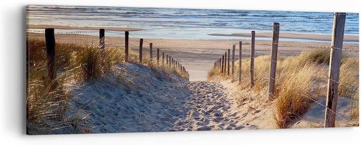 Panorama Bilder auf Leinwand Meer Strand Düne Leinwandbild mit Rahmen 90x30cm Wandbilder Dekoration