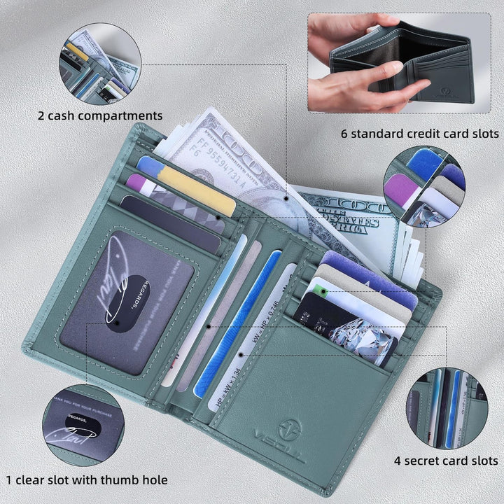 VISOUL Echt Leder Geldbörse Herren mit RFID Schutz Portemonnaie Gross mit Münzfach 10 Fächer Echtled