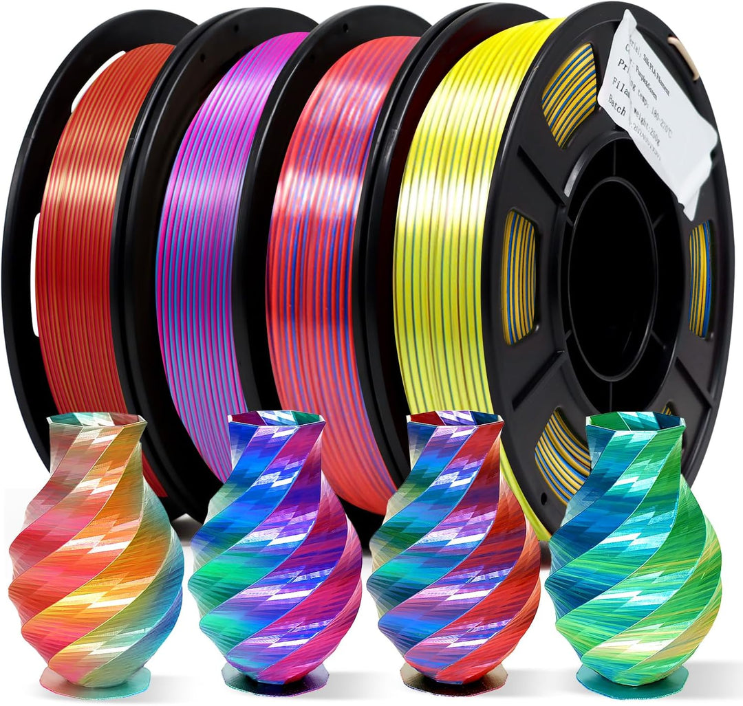 YOUSU Silk PLA 3D Drucker Filament Bundle, 1.75mm, Dreifarbig, Rot Blau Grün, Rosa, Gold, 3D Druck F