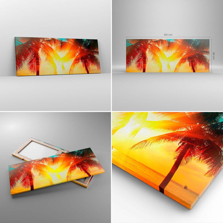 Panorama Bilder auf Leinwand 100x40cm Leinwandbild Meer Palme Wasser Gross Wanddeko Bild Schlafzimme