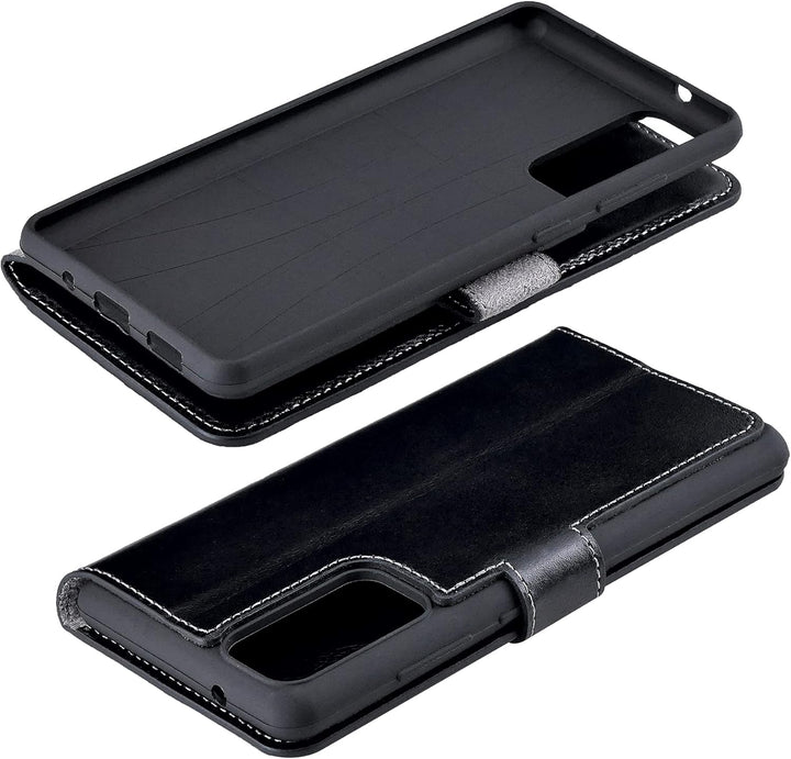 Suncase Book-Style Hülle kompatibel mit Xiaomi Redmi Note 10 Leder Tasche (Slim-Fit) Lederhülle Hand