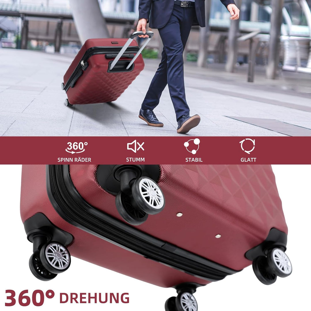 BEIBYE Zwillingsrollen 2066 Hartschale Trolley Koffer Reisekoffer Gepäck M-L-XL-Set (Weinrot, L) Wei