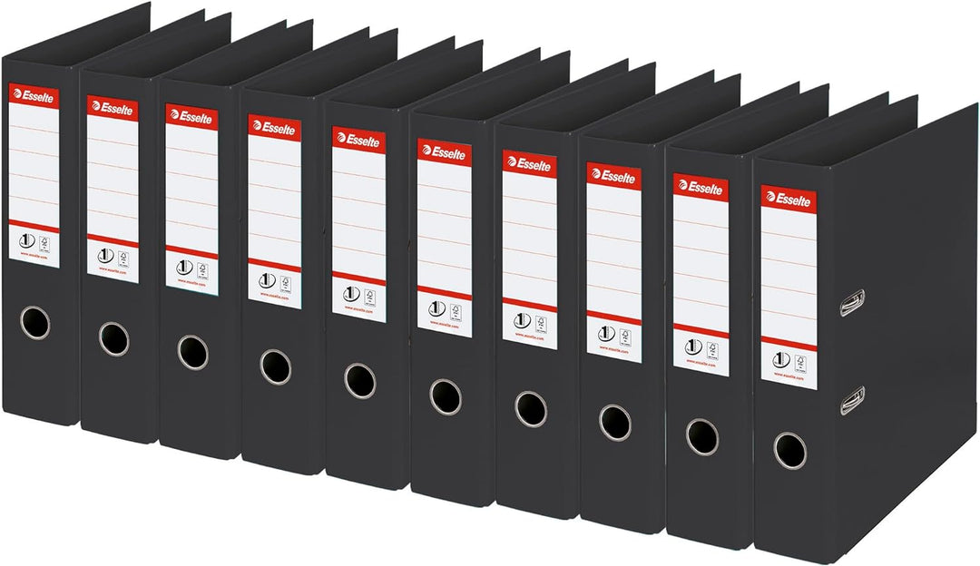 Esselte Ordner breit, DIN A4, 10er Pack, 7,5 cm Rückenbreite, Kunststoff-Ordner, Schwarz, Vivida, 81