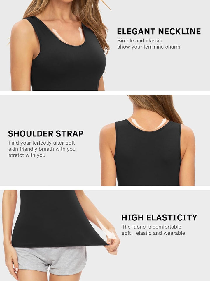 vislivin Elastische Tank Tops für Damen Unterhemden 3/4er Pack, M 4er Pack - Schwarz/Dunkelgrau/Arme