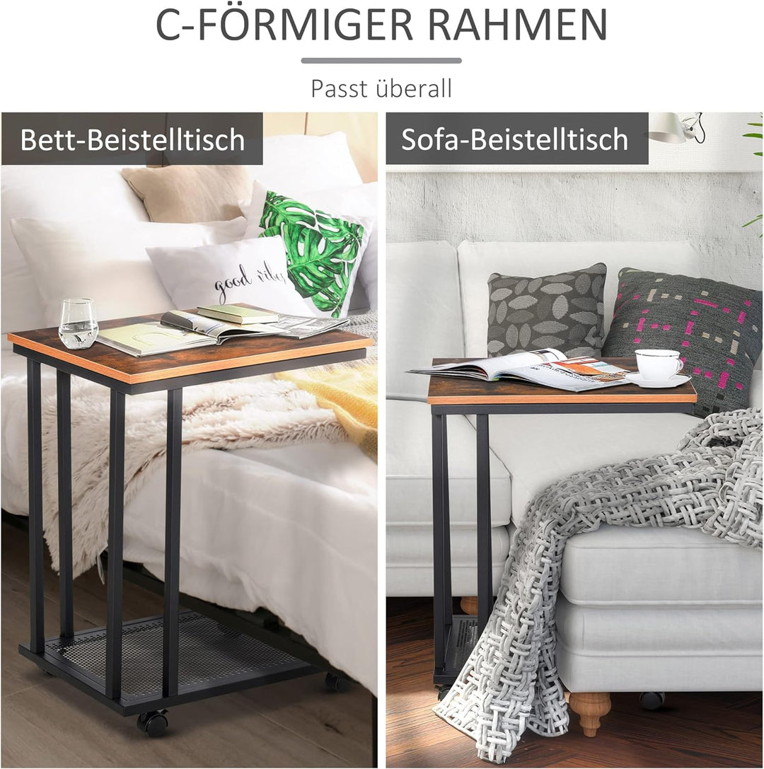 HOMCOM Beistelltisch C-Form Rollwagen Servierwagen Laptoptisch Sofatisch Beistelltisch Nachttisch Be