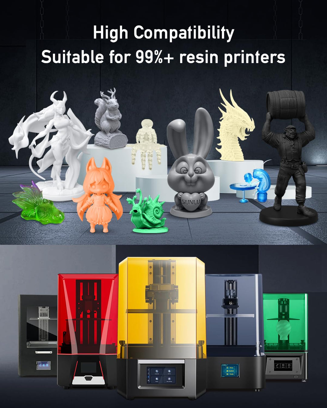SUNLU ABS-Like 3D Drucker Resin 2KG, 405nm UV-härtendes Standard Photopolymer Schnellharz für den LC