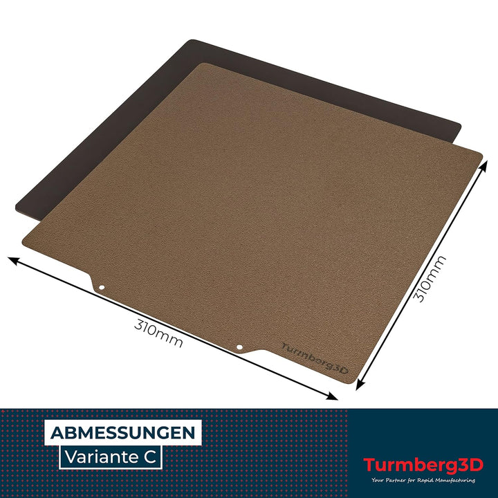 Turmberg3D - Raue PEI Druckbettoberfläche - Federstahlblech inkl Magnetbase für 3D Drucker (Variante