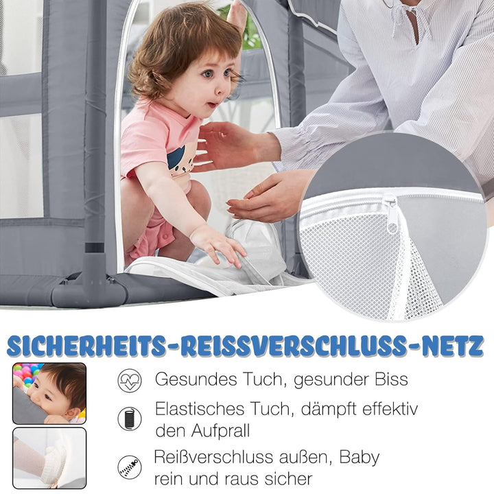 NAIZY Baby Laufstall L Laufgitter Grau Absperrgitter mit Rutschfester Basis und Atmungsaktivem Netz