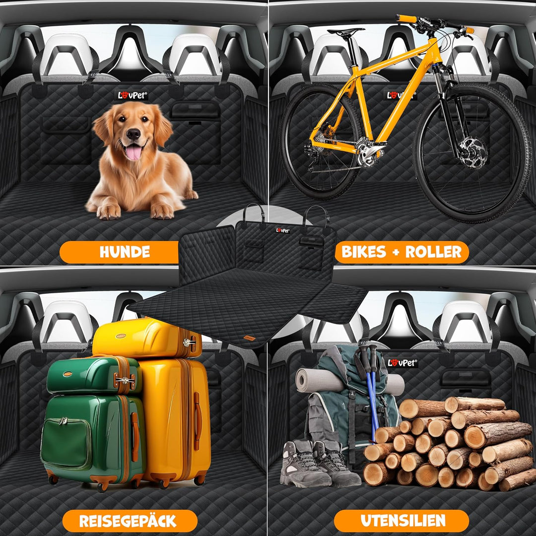 Lovpet Kofferraumschutz mit Seiten- und Ladekantenschutz Hundedecke fΓΌr Auto-RΓΌckbank mit Sichtfenst