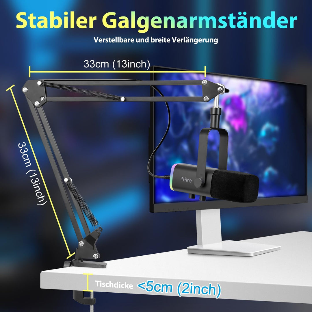 FIFINE XLR Streaming Mikrofon mit Arm für Podcast Studio, USB Dynamisch Microphone Gaming PC mit Stu