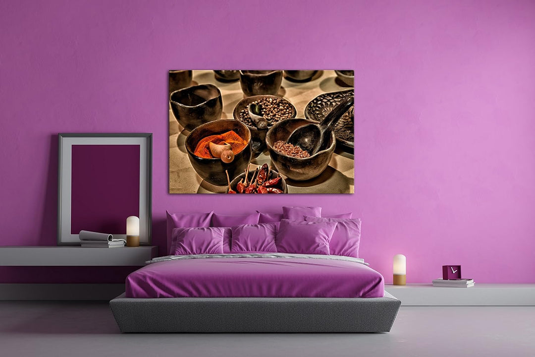 deyoli verschiedene scharfe Gewürze im Format: 60x40 als Leinwandbild, Motiv fertig gerahmt auf Echt