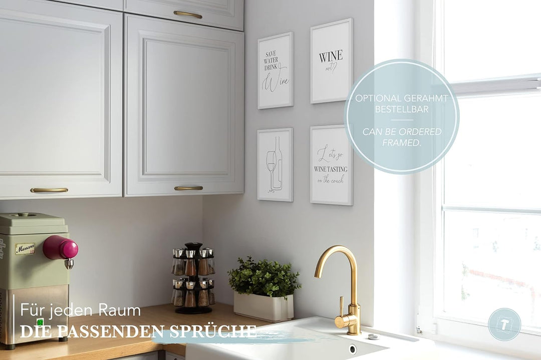 Papierschmiede® Premium Spruchposter Set 4er DIN A1, Motiv: Wine, Englisch Traube Vino, Typografie B