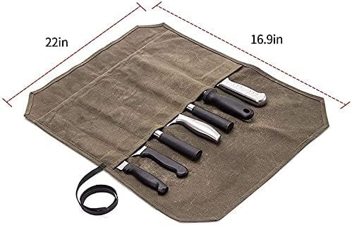 JURONG Kochmesser Rolltasche mit 7 Schlitzen, gewachstes Segeltuch, Küchenwerkzeug Rolltasche, Kling