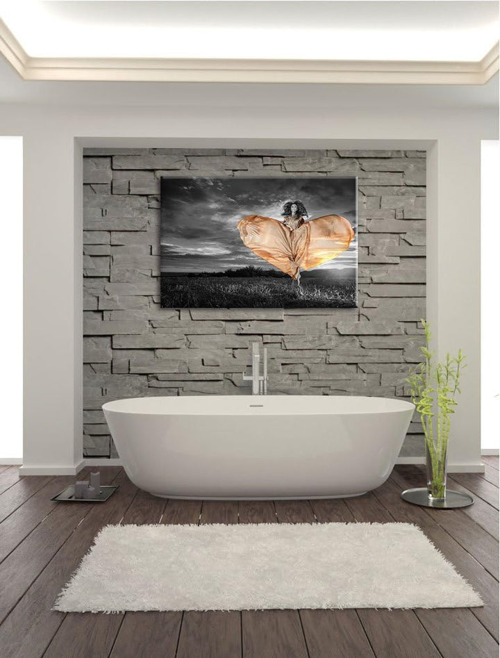 Frau in schönem Kleid schwarz/weiss Format: 100x70 auf Leinwand, XXL riesige Bilder fertig gerahmt m