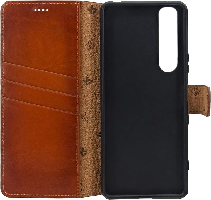 Suncase Book-Style Hülle kompatibel mit Sony Xperia 1 III 3 (2021) Leder Tasche (Slim-Fit) Lederhüll