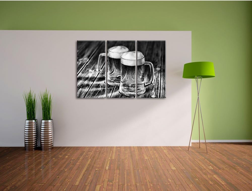 Pixxprint Zwei Masskrüge Bier als Leinwandbild/Grösse: 3 Teilig (120x80) cm/Wandbild/Kunstdruck/fert