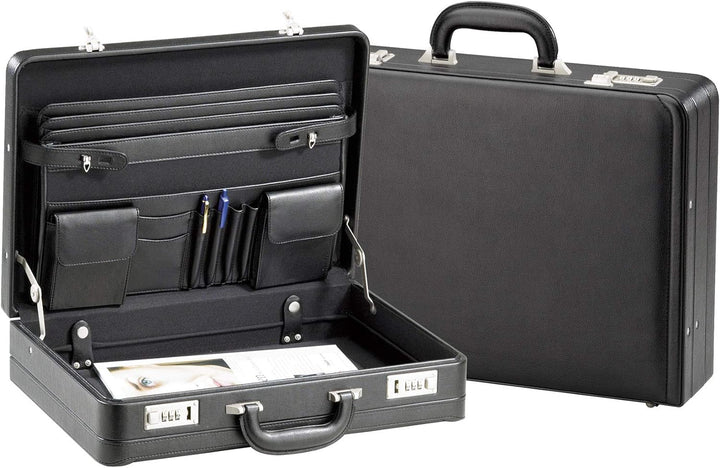 Bowatex Grosser Kunstleder Aktenkoffer 46 cm plus Erweiterbar Schwarz D&N