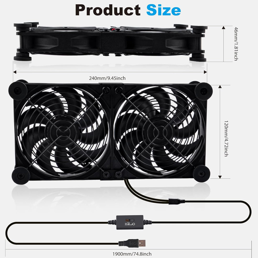 NewHail 2 in 1 Leiser Dual Router Lüfter kühler 120 mm mit 3 Grad Geschwindigkeitsregler (L/M/H), DC