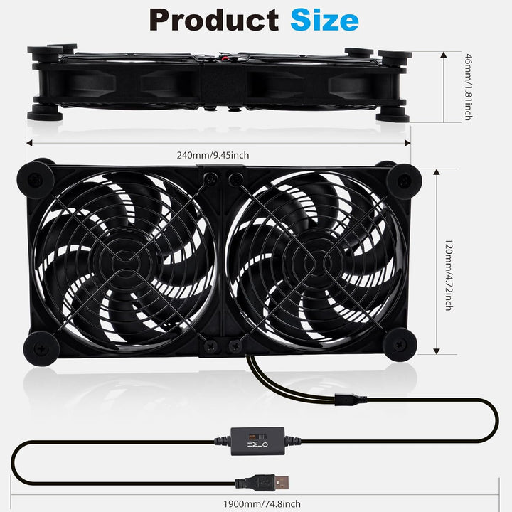 NewHail 2 in 1 Leiser Dual Router Lüfter kühler 120 mm mit 3 Grad Geschwindigkeitsregler (L/M/H), DC