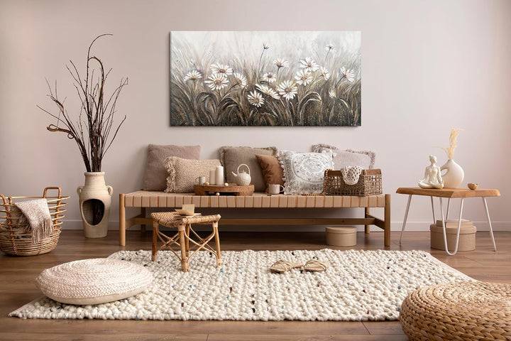 YS-Art Abstrakt Stil Acryl Gemälde auf Leinwand Gänseblümchen handgemalt Wandbilder Wohnzimmer moder