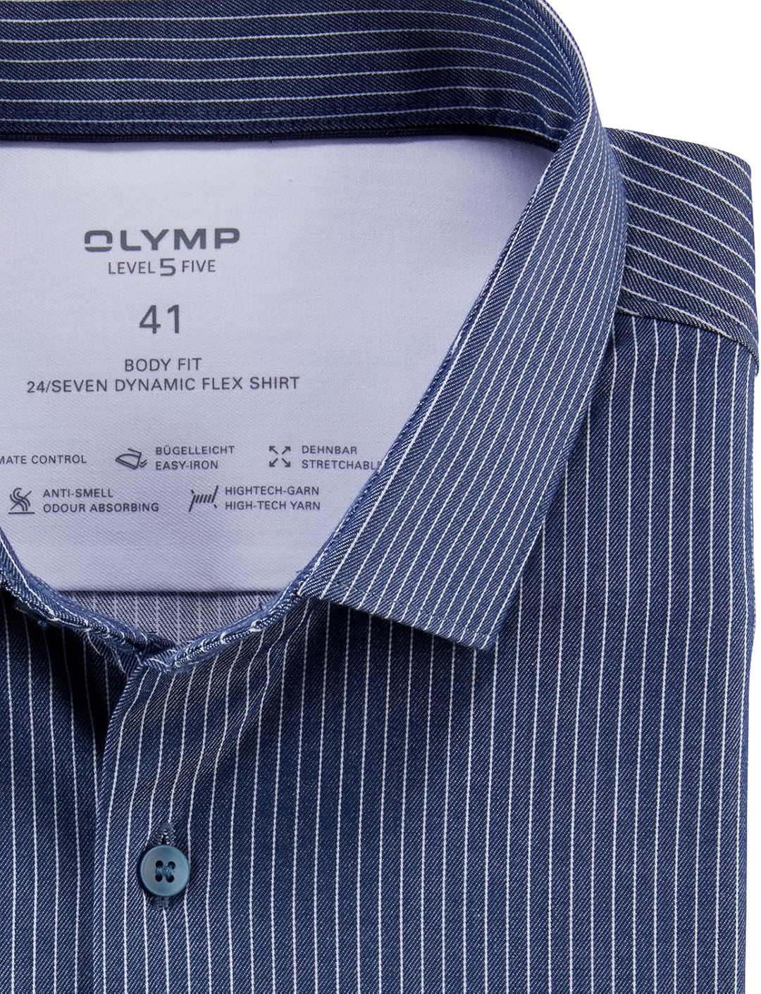 OLYMP Herren Businesshemd Langarm Level Five 24/Seven,Body fit,Modern Kent 37 Marine 18, 37 Marine 1