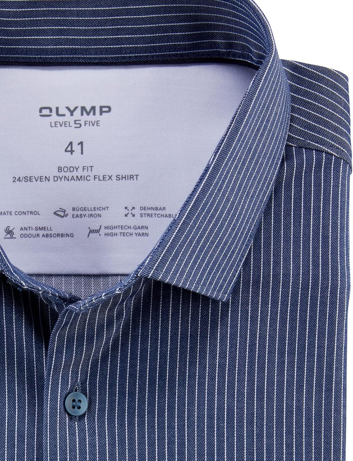 OLYMP Herren Businesshemd Langarm Level Five 24/Seven,Body fit,Modern Kent 37 Marine 18, 37 Marine 1