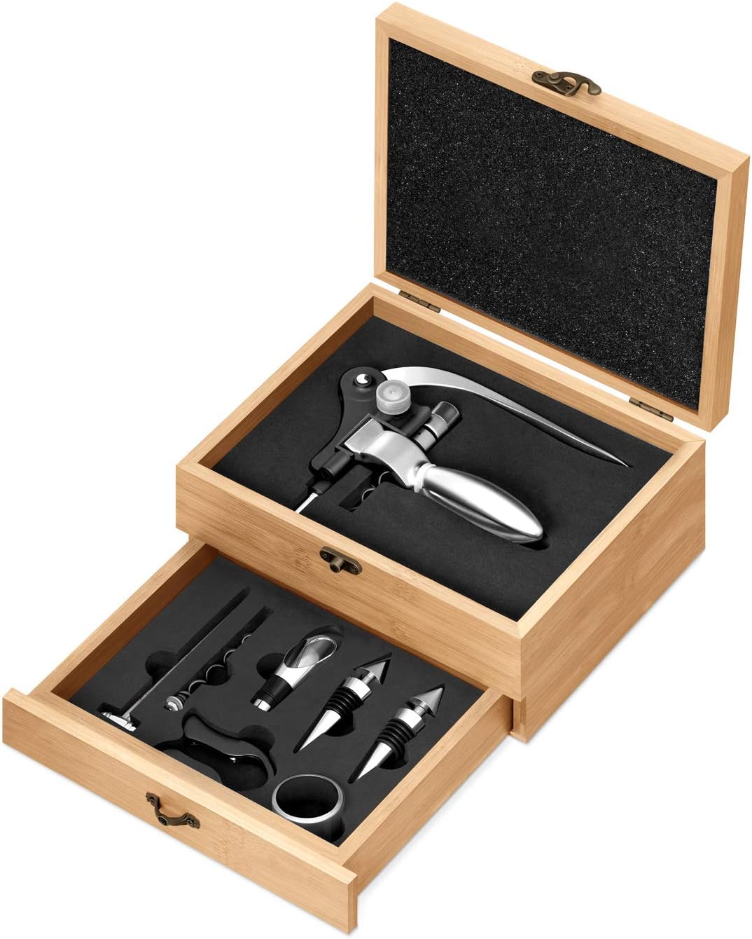 Maverton Weinöffner-Set personalisiert Weinset Sommelier Set - Geschenkbox Holzbox + 8er Weinzubehör