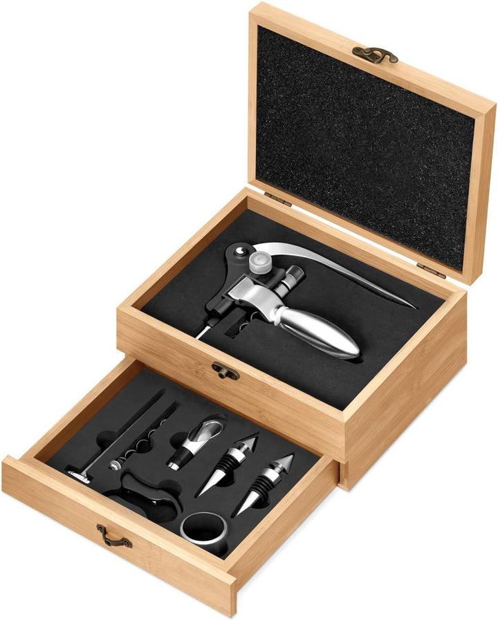 Maverton Weinöffner-Set personalisiert Weinset Sommelier Set - Geschenkbox Holzbox + 8er Weinzubehör