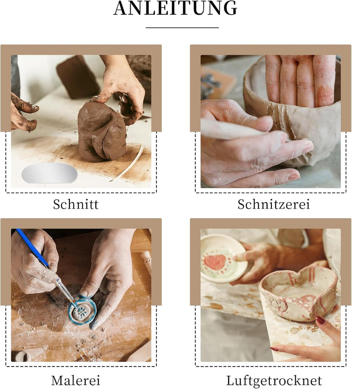 Herenear Lufttrocknendes Ton-Töpfer-Set für Anfänger, Töpferset für Zuhause, Ton Lufttrocknend in We