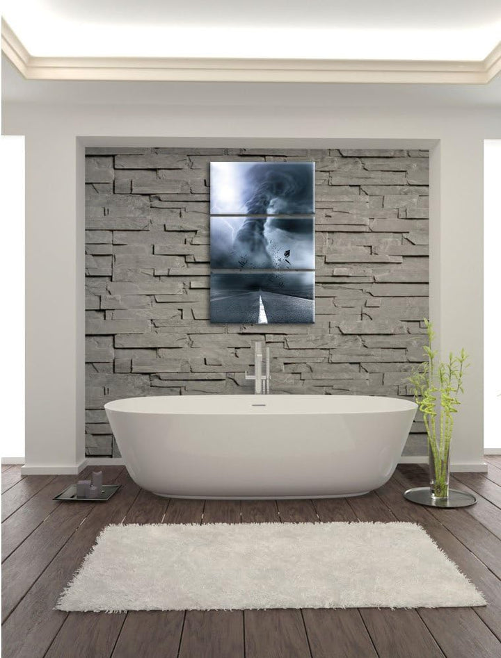 Pixxprint Wirbelsturm auf Highway als Leinwandbild/Grösse: 3 Teilig (120x80) cm/Wandbild/Kunstdruck/