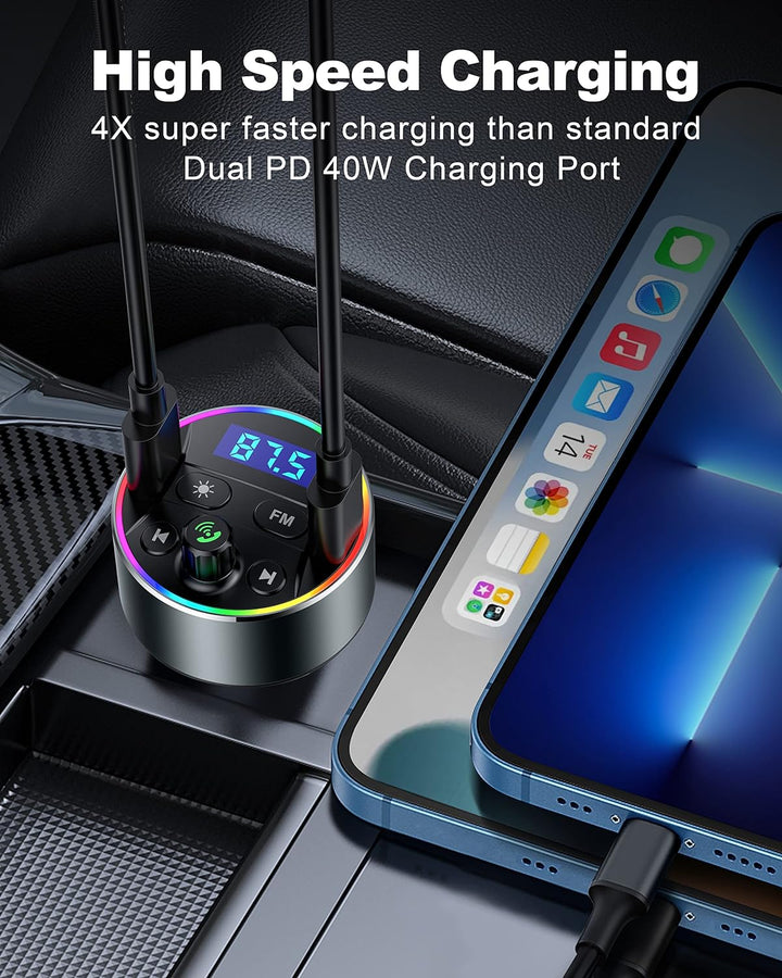 Bluetooth Adapter Auto 5.3 FM Transmitter für Freisprechanrufe mit PD 20W Zigarettenanzünder Bluetoo