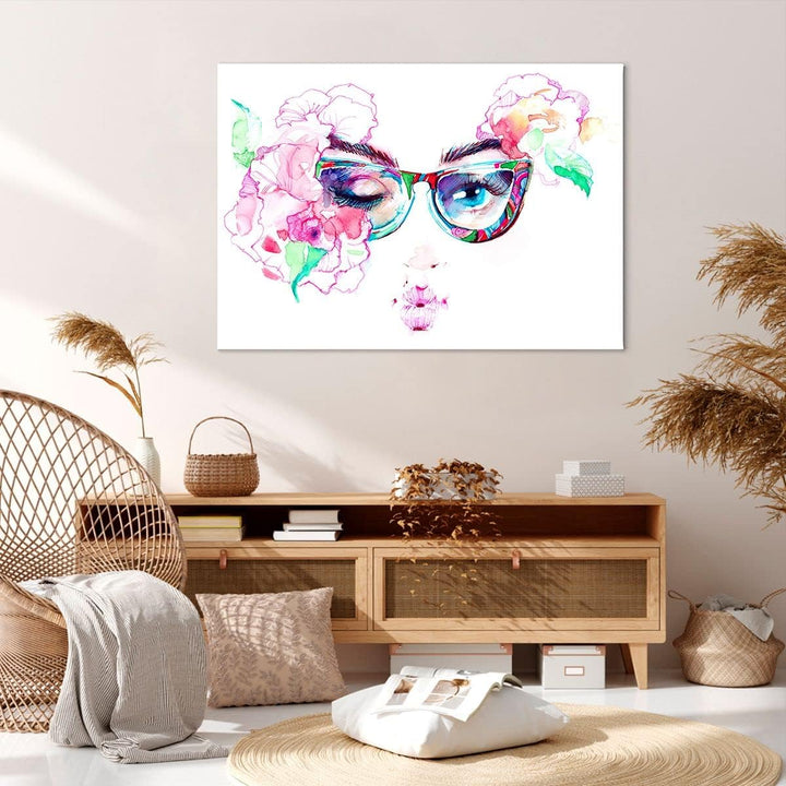 Bilder auf Leinwand 100x70cm Leinwandbild Gläser Augapfel weiblich Farbe Gross Wanddeko Bild Schlafz