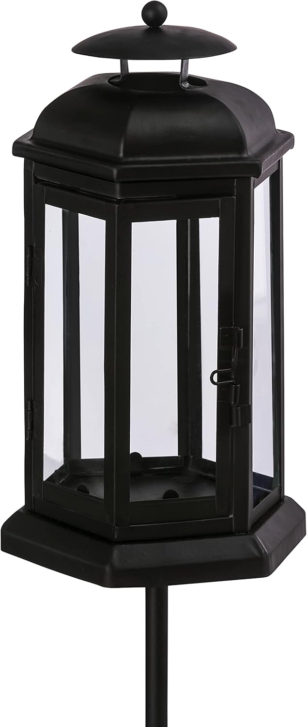 Dehner Grablaterne mit Stab, 46 x 13.8 x 12 cm, Eisen/Glas, schwarz