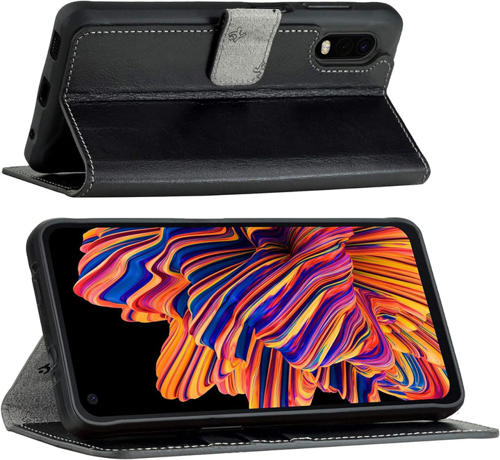 Suncase Book-Style Hülle kompatibel mit Samsung Galaxy Xcover Pro Leder Tasche (Slim-Fit) Lederhülle