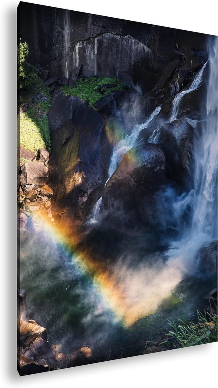 deyoli Regenbogen am Wasserfall Format: 100x70 als Leinwandbild, Motiv fertig gerahmt auf Echtholzra