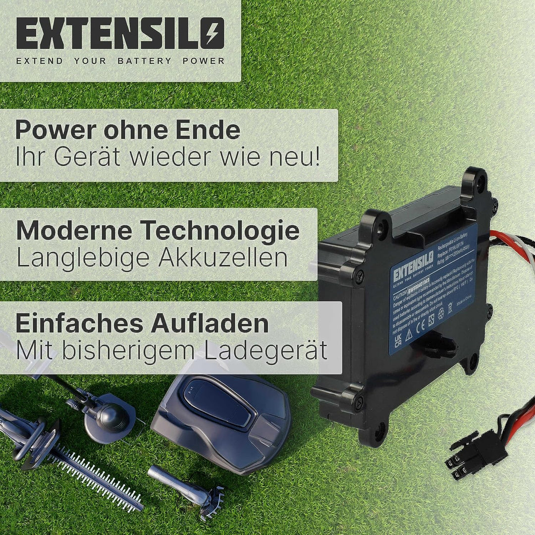 EXTENSILO Akku Ersatz für Bosch F 016 104 898, F016104898, F016L69176 für Rasenroboter Rasenmäher (2