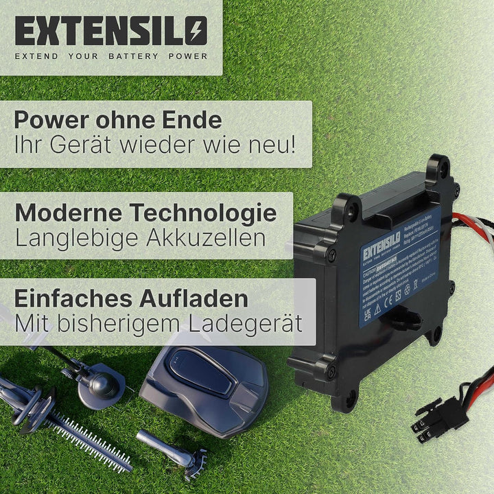 EXTENSILO Akku Ersatz für Bosch F 016 104 898, F016104898, F016L69176 für Rasenroboter Rasenmäher (2
