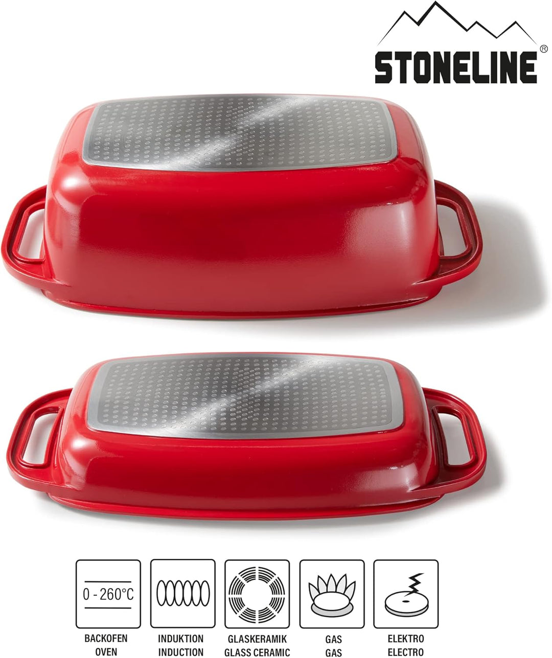 STONELINE Aluguss Bräter mit Deckel 40x22 cm, 5,6 L Bräter Induktion Backofengeeignet Für alle Herda