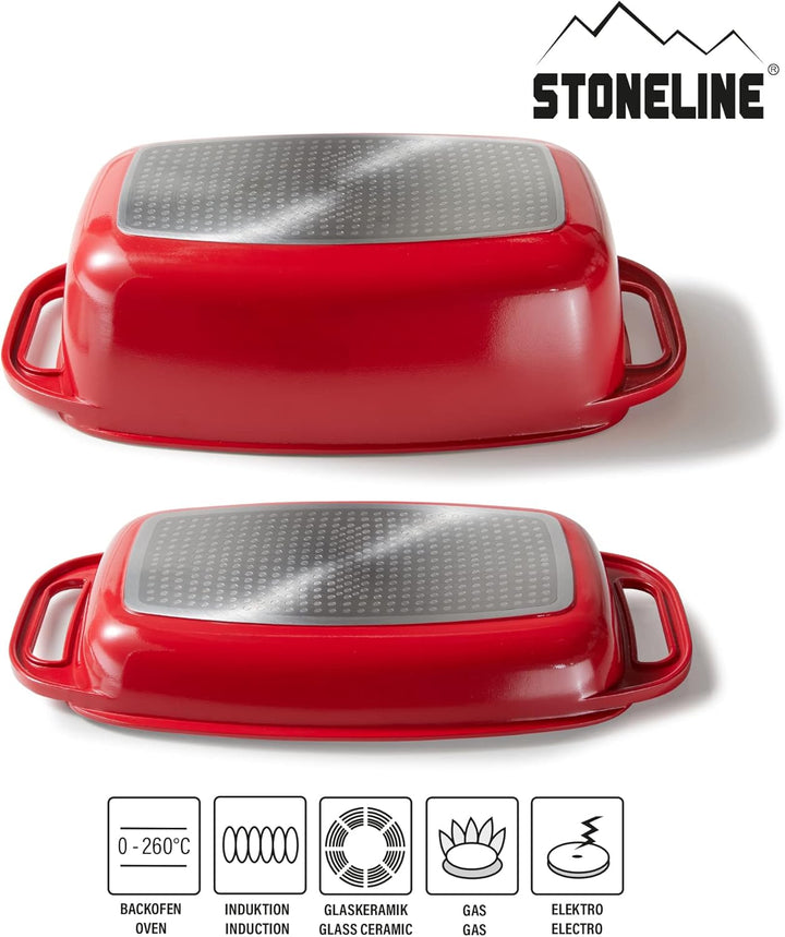 STONELINE Aluguss Bräter mit Deckel 40x22 cm, 5,6 L Bräter Induktion Backofengeeignet Für alle Herda